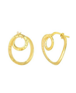 10k Yellow Gold Diamond Cut Fancy Small Circle In Oval Tube Hoop Earring
