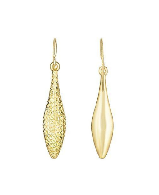 10K Yellow Gold Diamond Cut Puffed Reversible Teardrop Shaped Earring