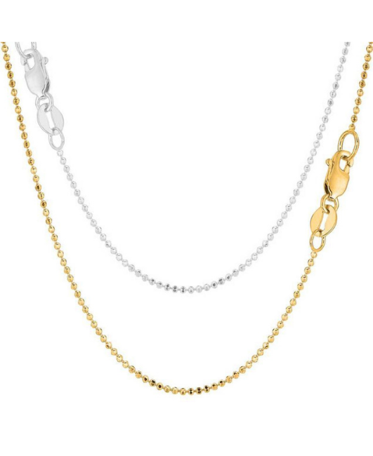 14K Solid Gold Ball Chain Necklace, 1 MM Wide.