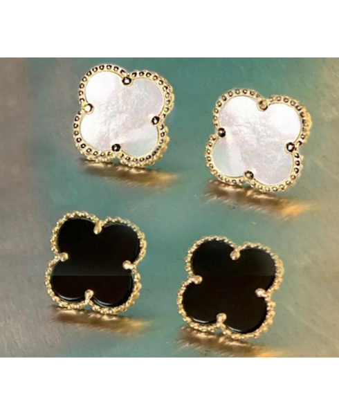 14k Solid Gold Clover Stud Earrings