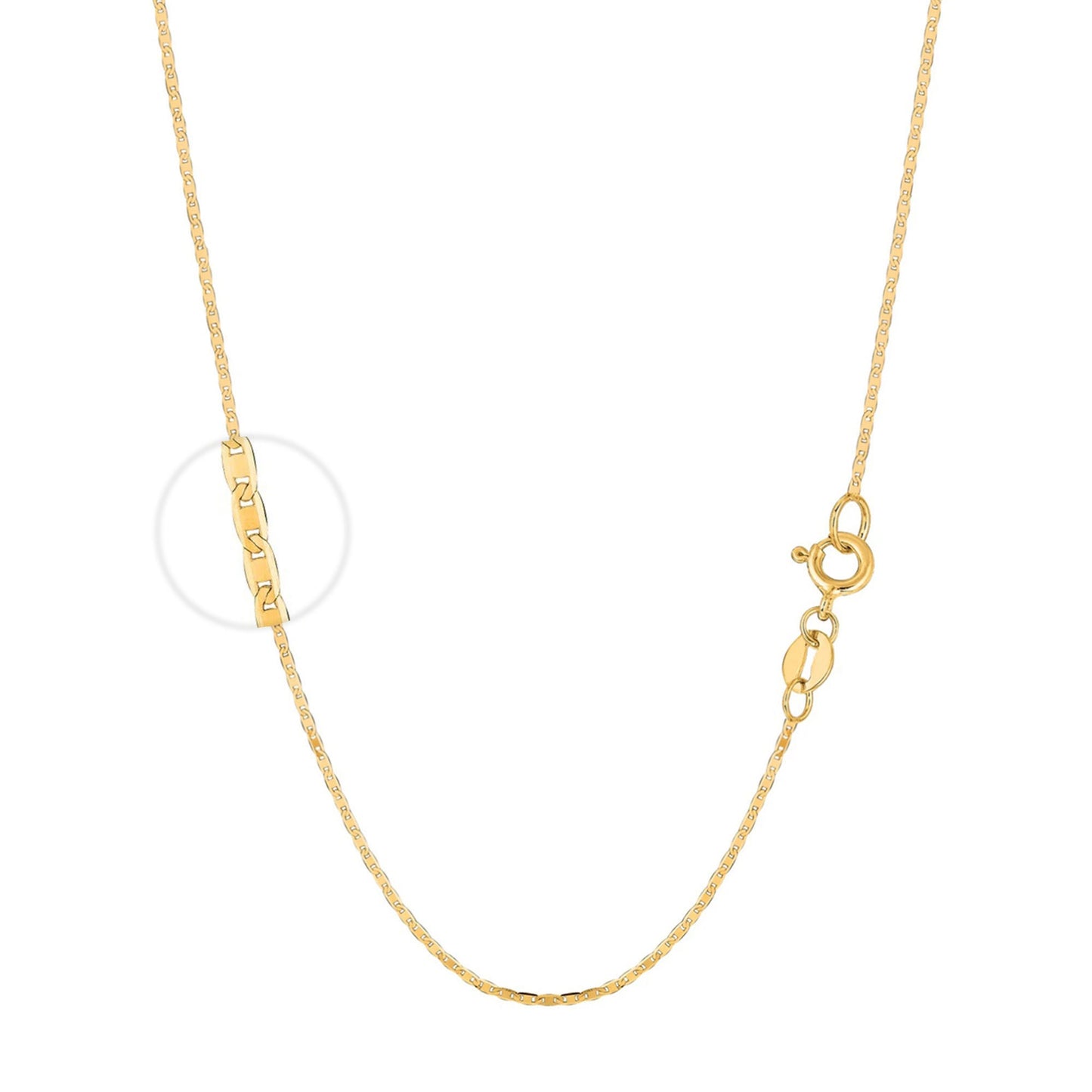 14K Solid Yellow Gold Mariner Link Chain Necklace, 1.2mm Wide.