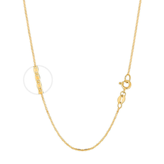 14K Solid Yellow Gold Mariner Link Chain Necklace, 1.2mm Wide.